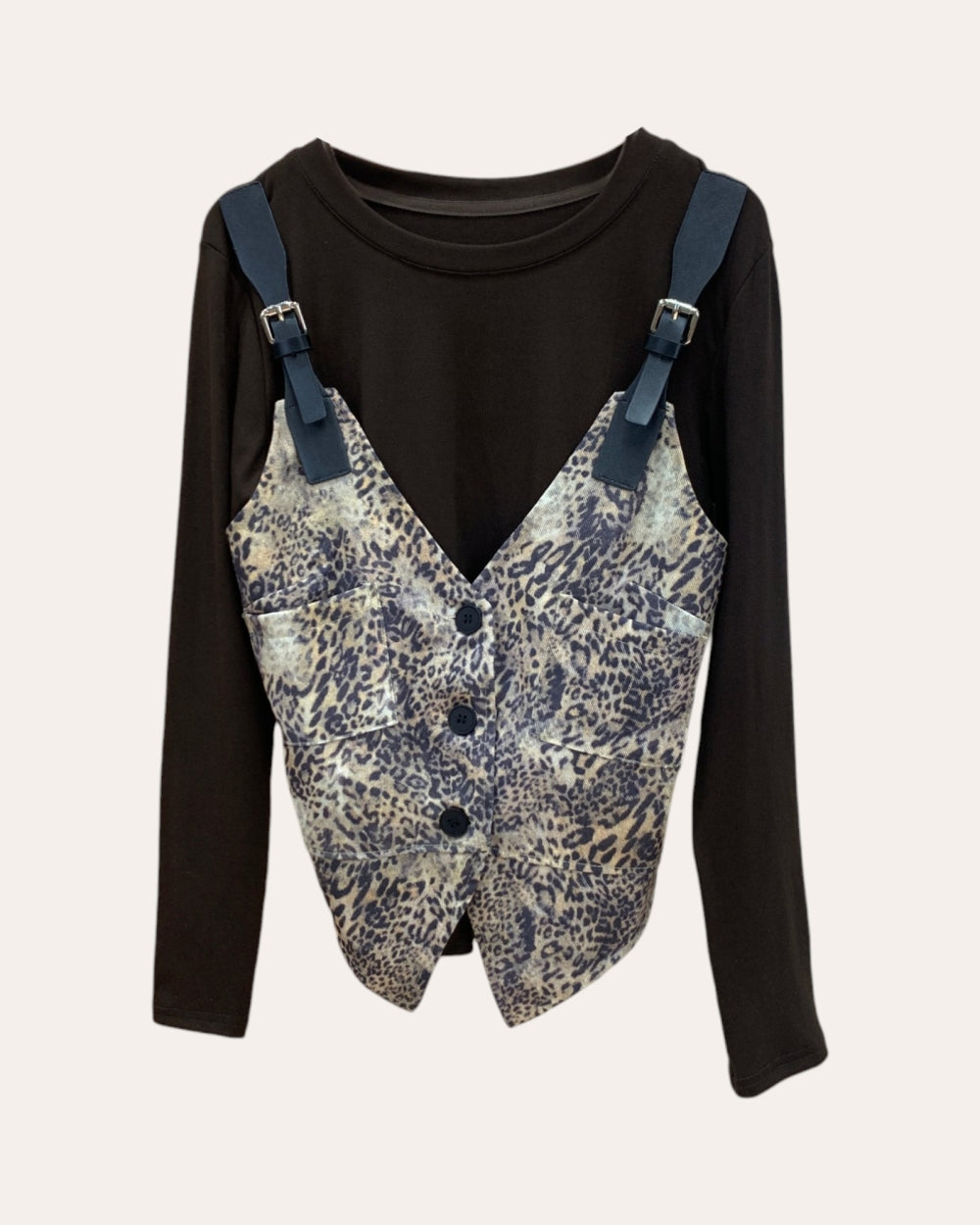 Leopard Buckle Vest Layered Top - Zilvina