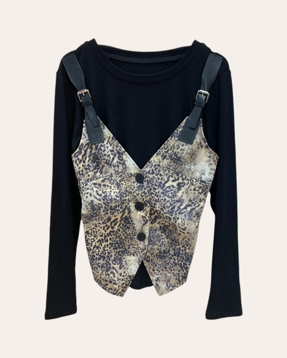 Leopard Buckle Vest Layered Top - Zilvina