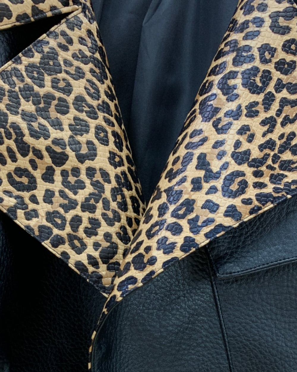 Leopard Collar Faux Leather Jacket - Zilvina