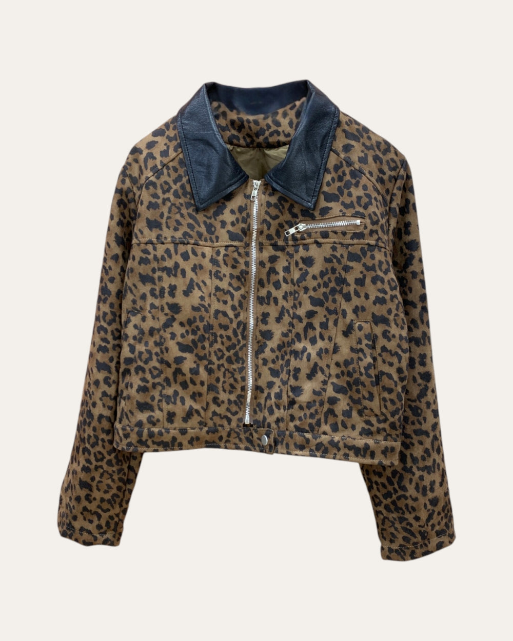 Leopard Print Contrast Collar Jacket - Zilvina