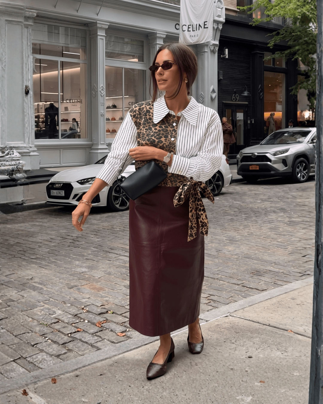 Leopard Stripe Tie-Waist Shirt - Zilvina