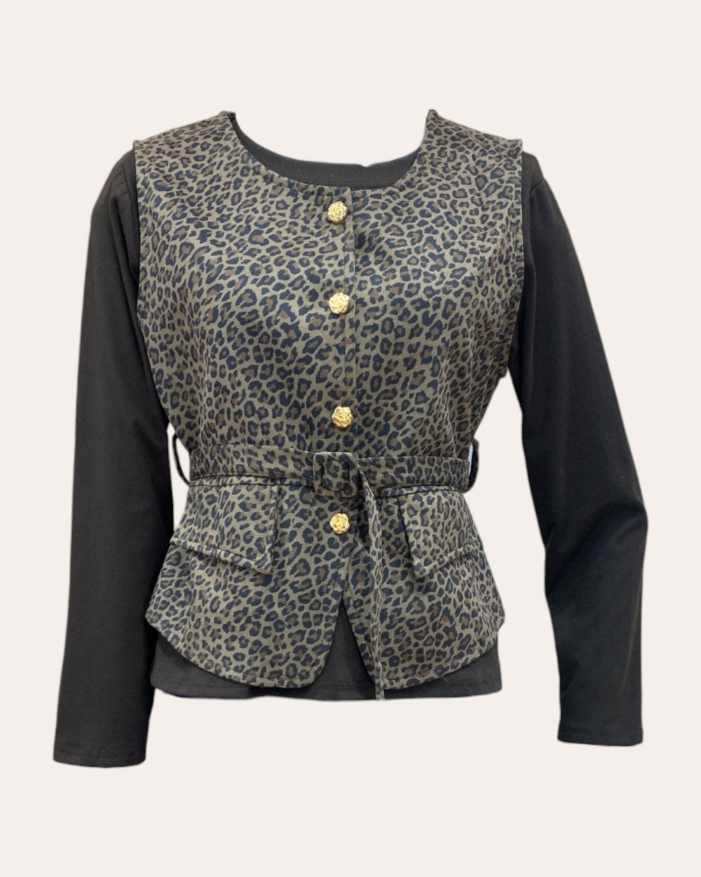 Leopard Tie-Waist Peplum Vest - Zilvina