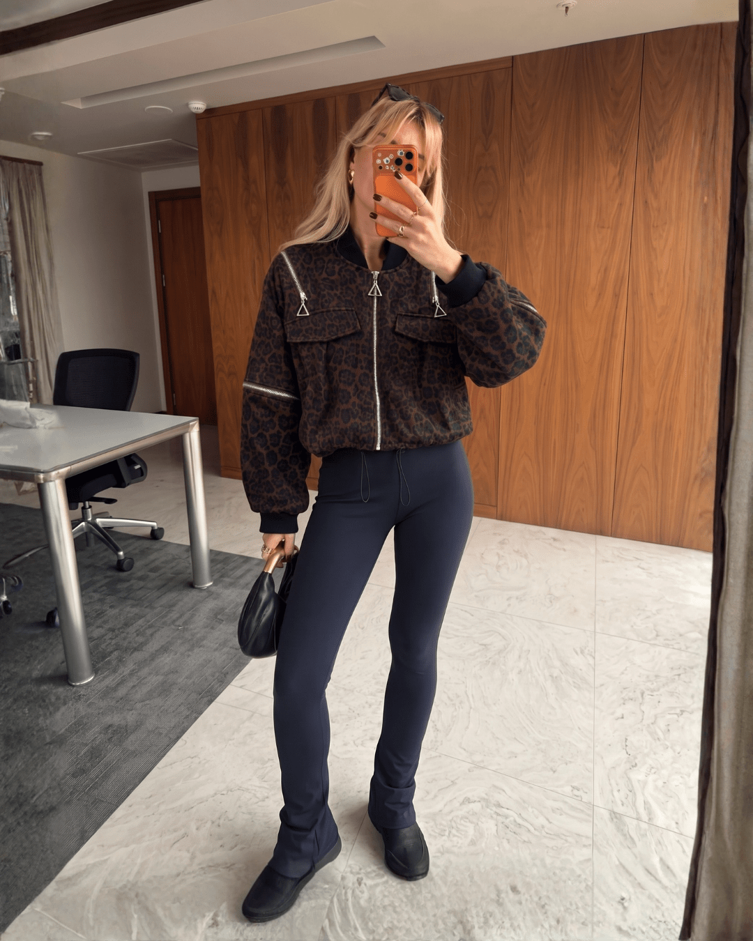 Leopard Zip Detail Cropped Bomber Jacket - Zilvina