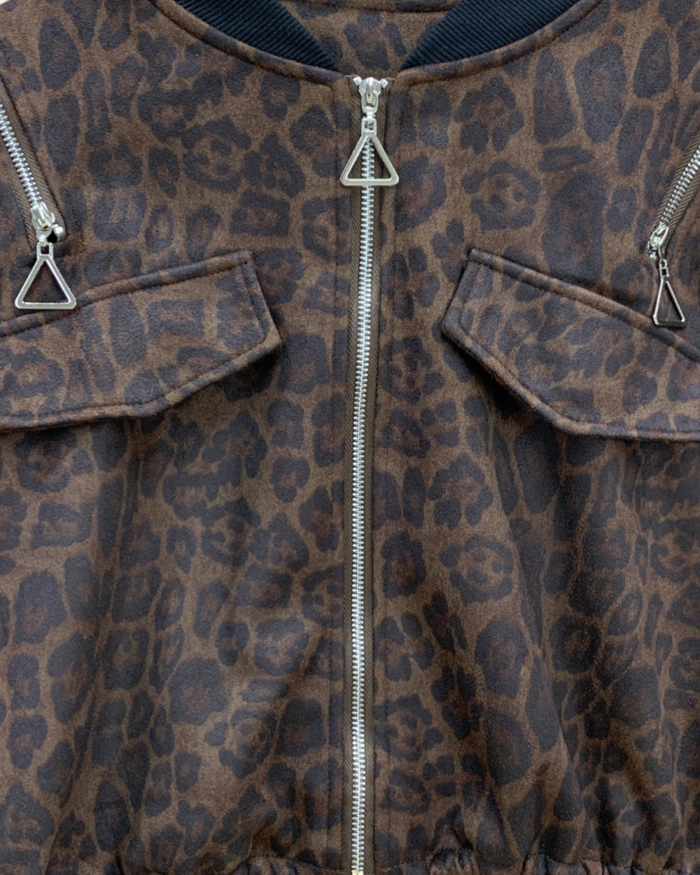 Leopard Zip Detail Cropped Bomber Jacket - Zilvina