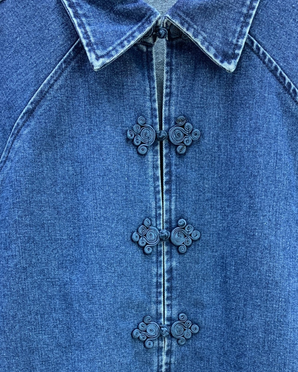 Mandarin Frog-Closure Denim Overshirt - Zilvina