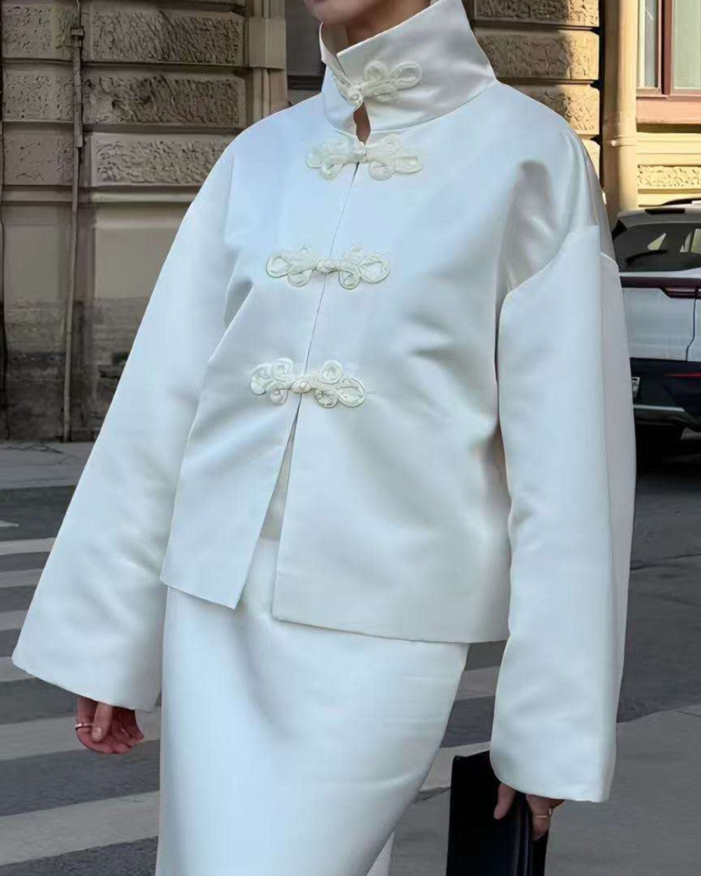 Mandarin Frog Closure Jacket - Zilvina