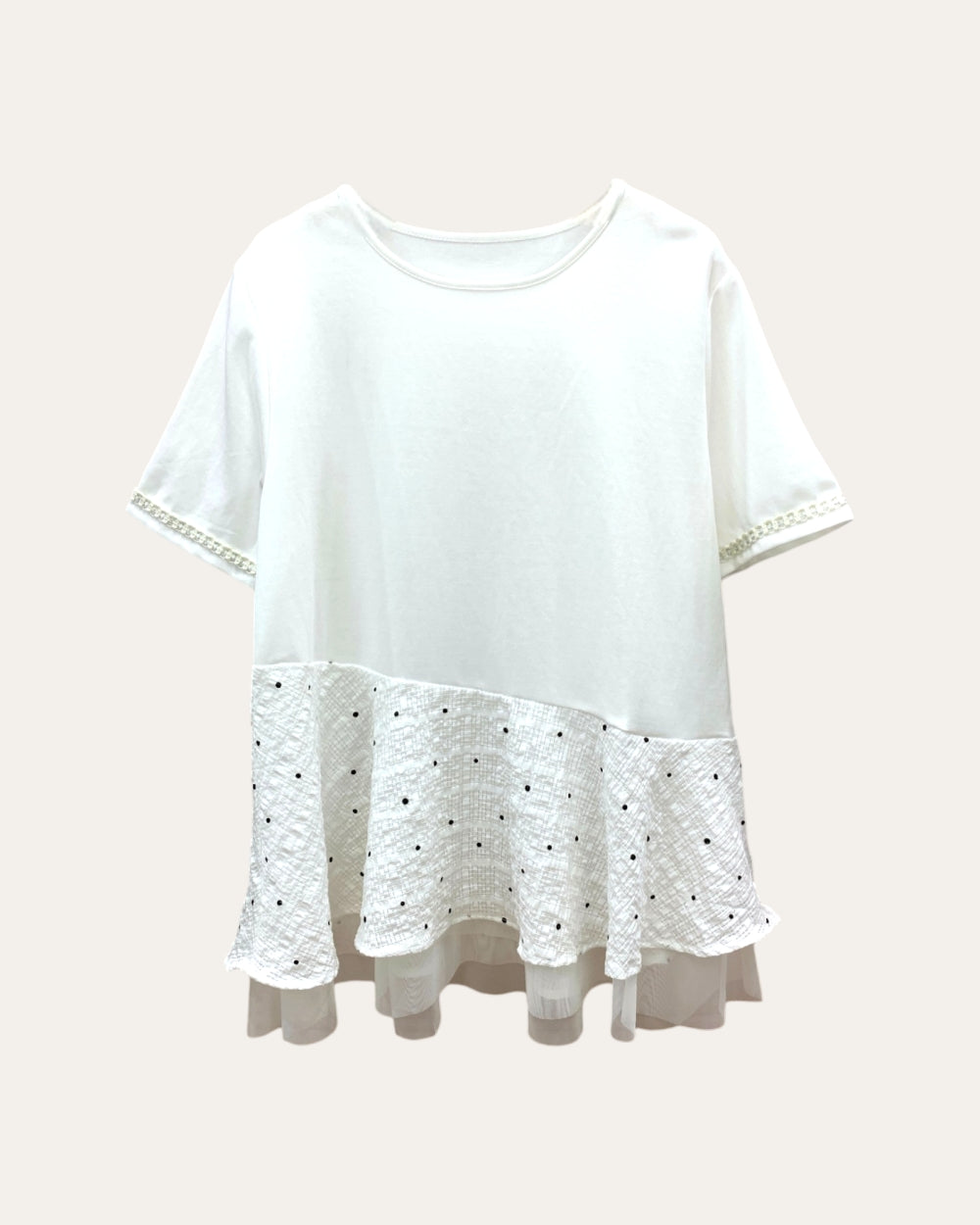 Mesh Ruffle Hem Minimalist Tee - Zilvina