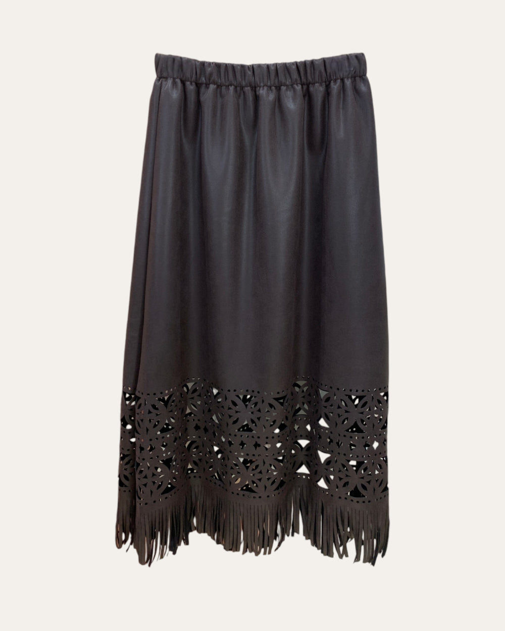 Midnight Cutwork Fringe Skirt - Zilvina