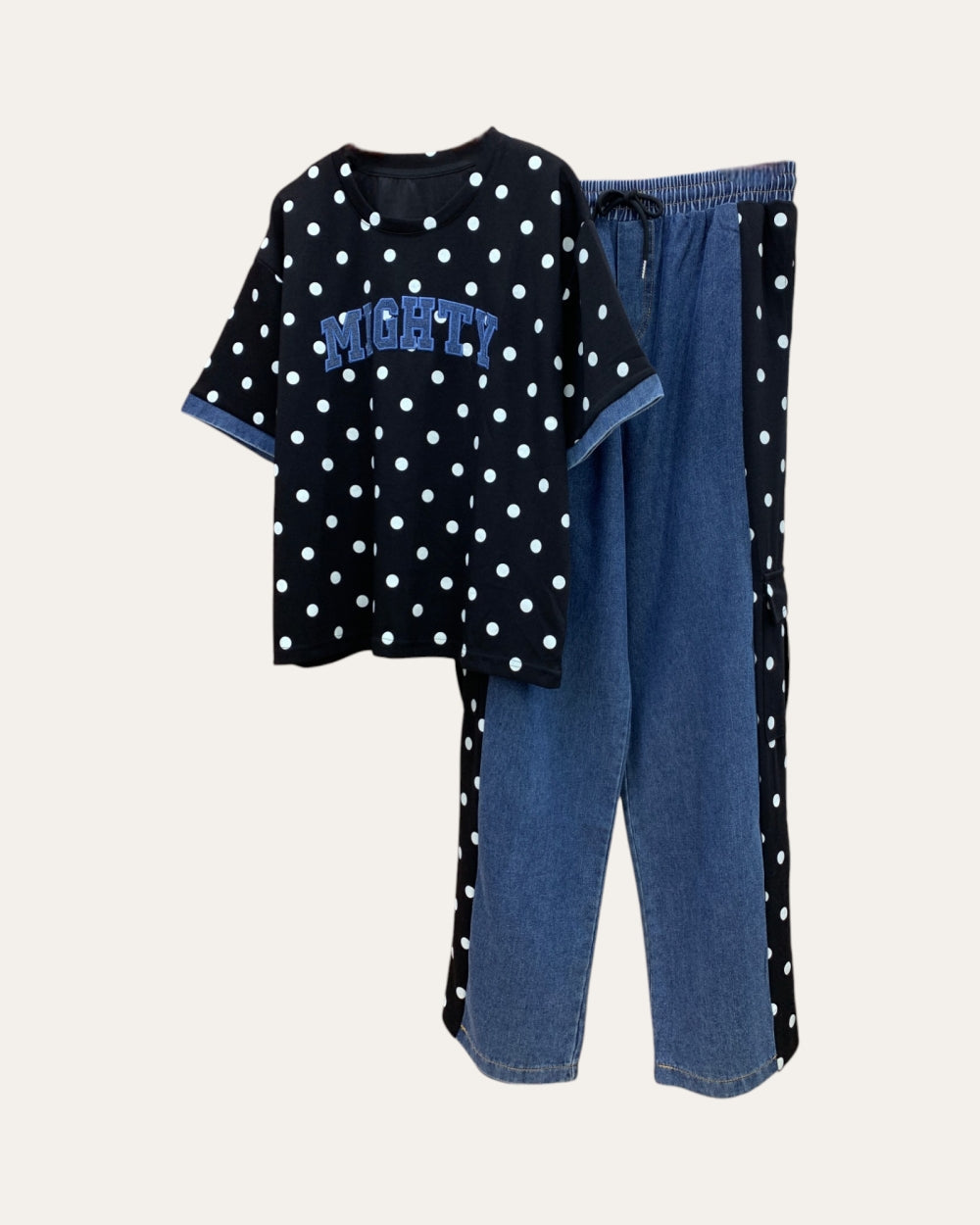 Mighty Polka Dot Denim Lounge Set - Zilvina