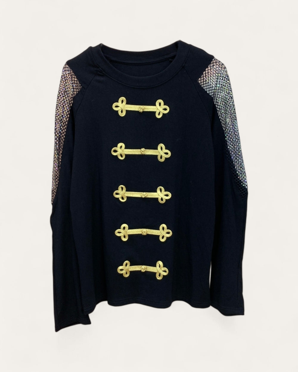 Military Braid Mesh Sleeve Top - Zilvina