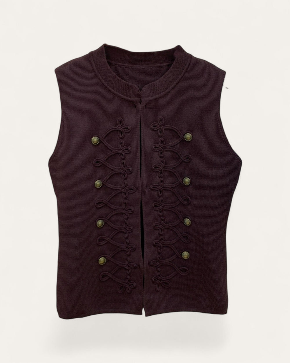 Military Braid Sleeveless Knit Vest - Zilvina