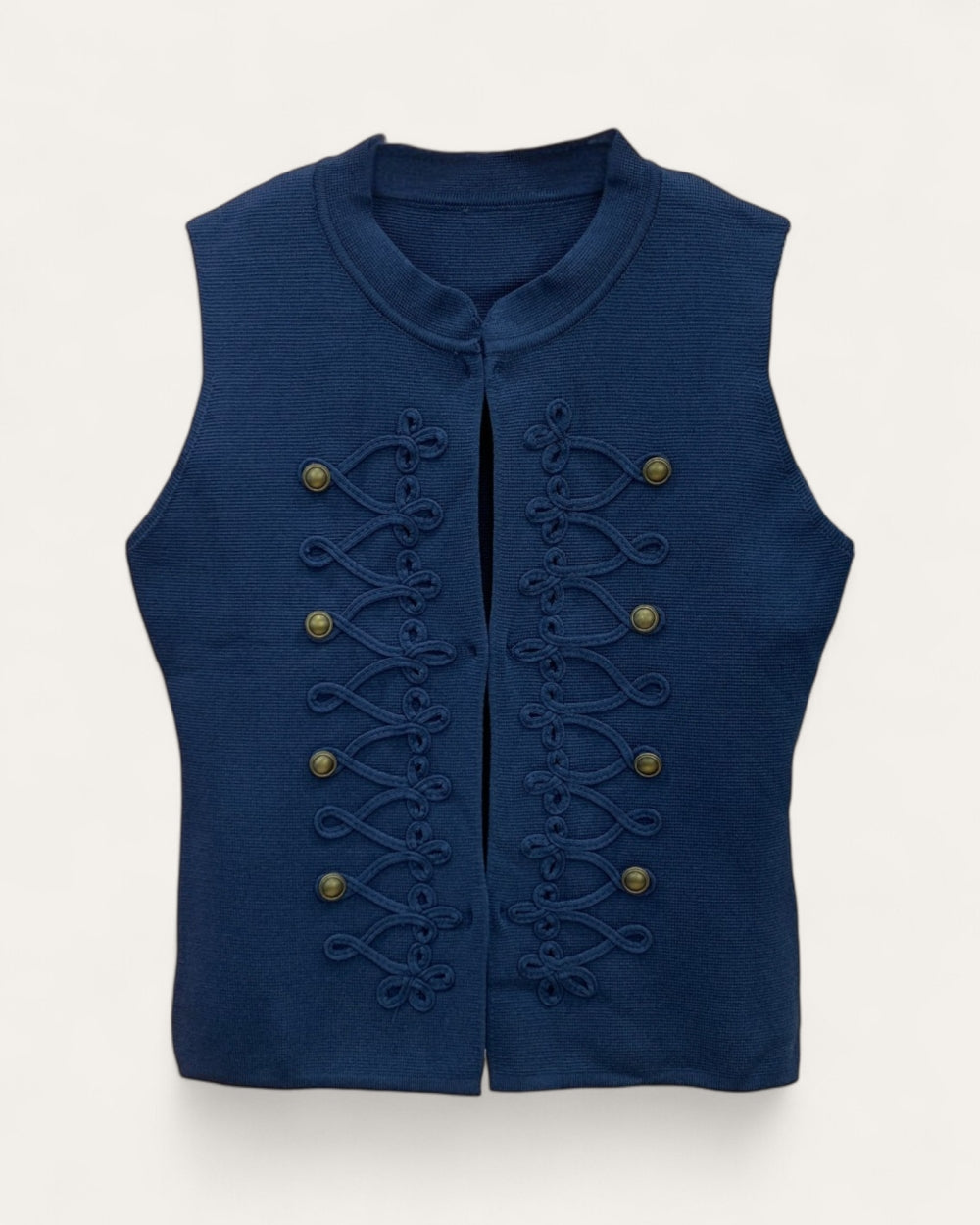 Military Braid Sleeveless Knit Vest - Zilvina