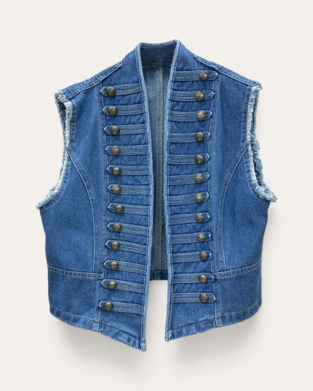 Military Button Denim Vest - Zilvina