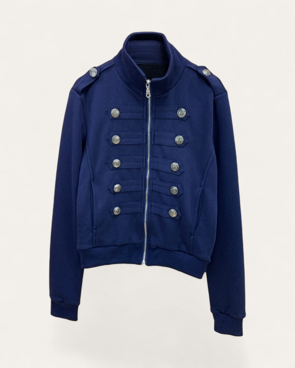 Military Button Detail Zip-Up Jacket - Zilvina