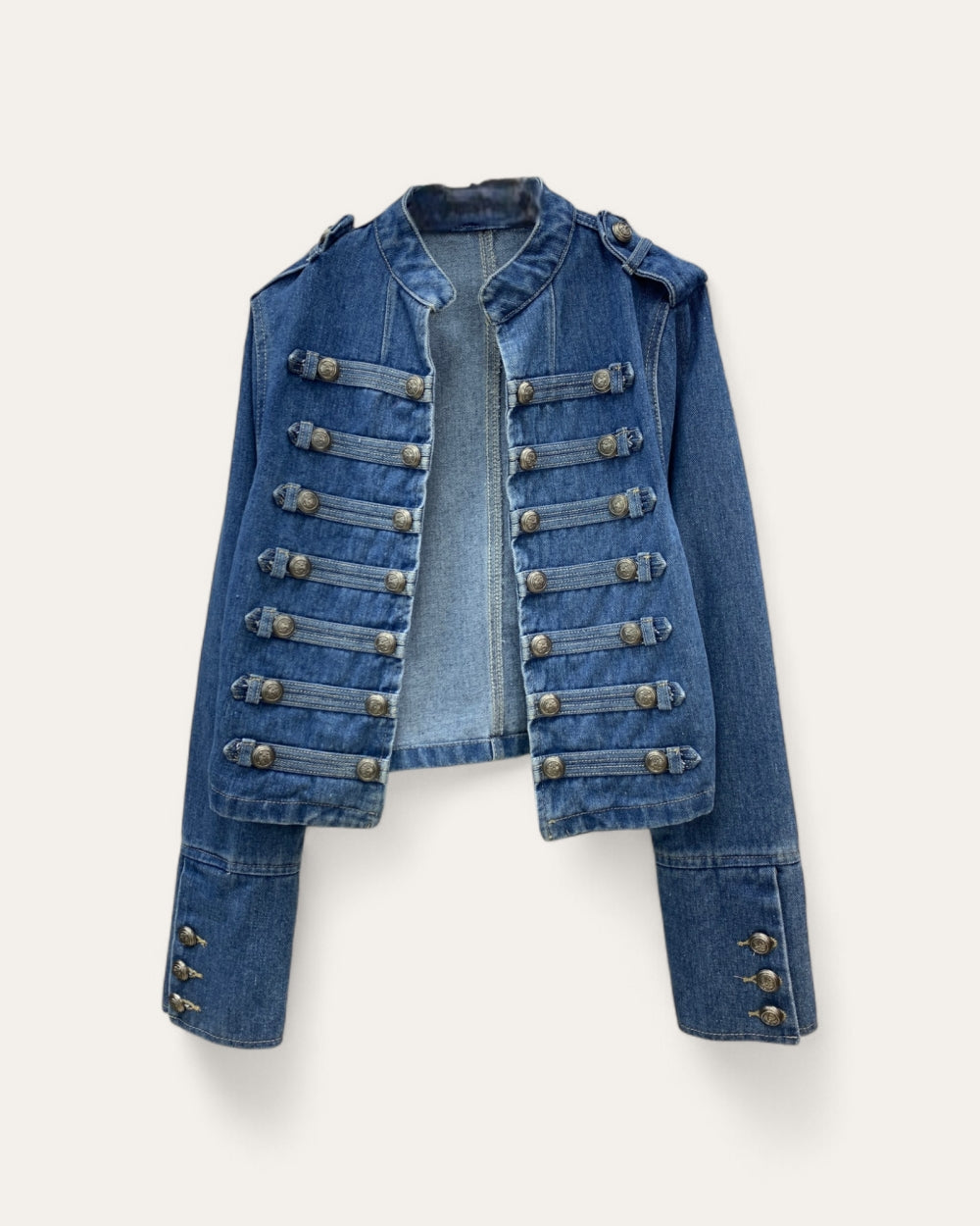Military Style Denim Jacket - Zilvina