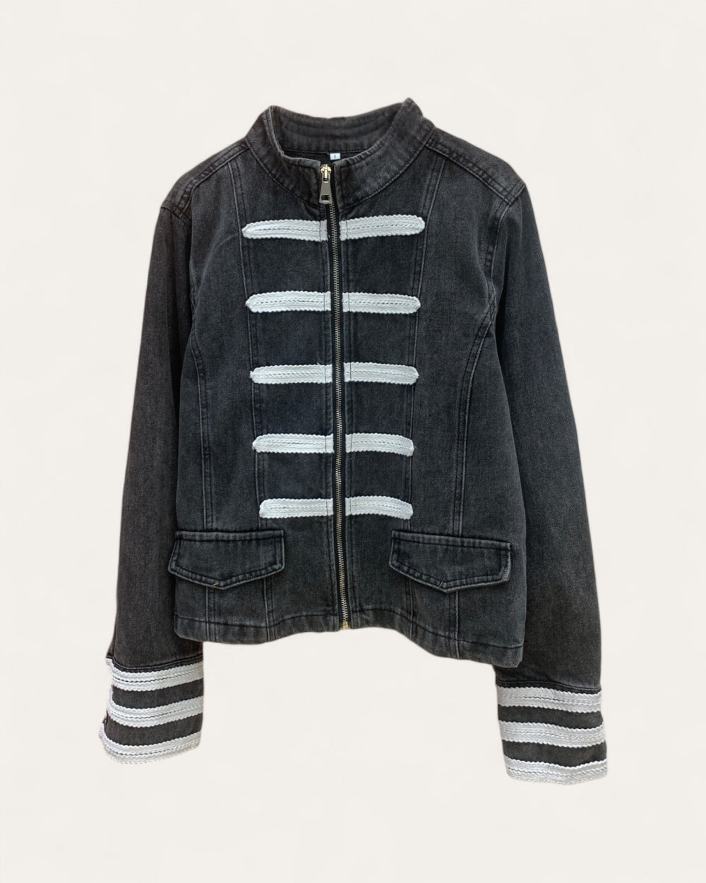 Military Trim Denim Jacket - Zilvina