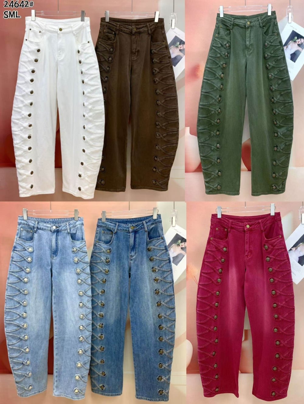 Military Trim Straight Leg Jeans - Zilvina