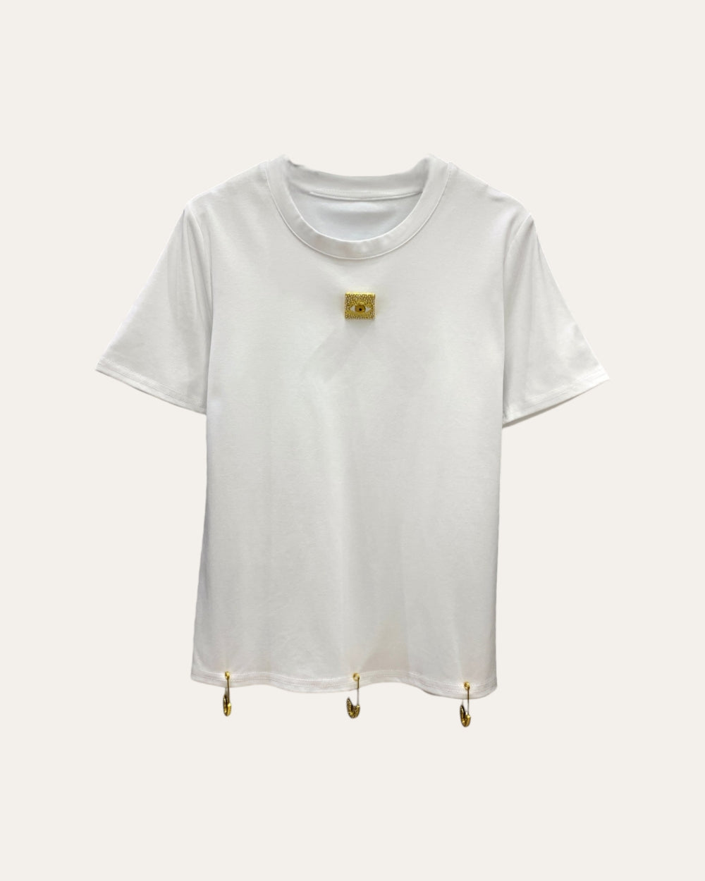 Minimal Tee with Gold Accent Pin - Zilvina