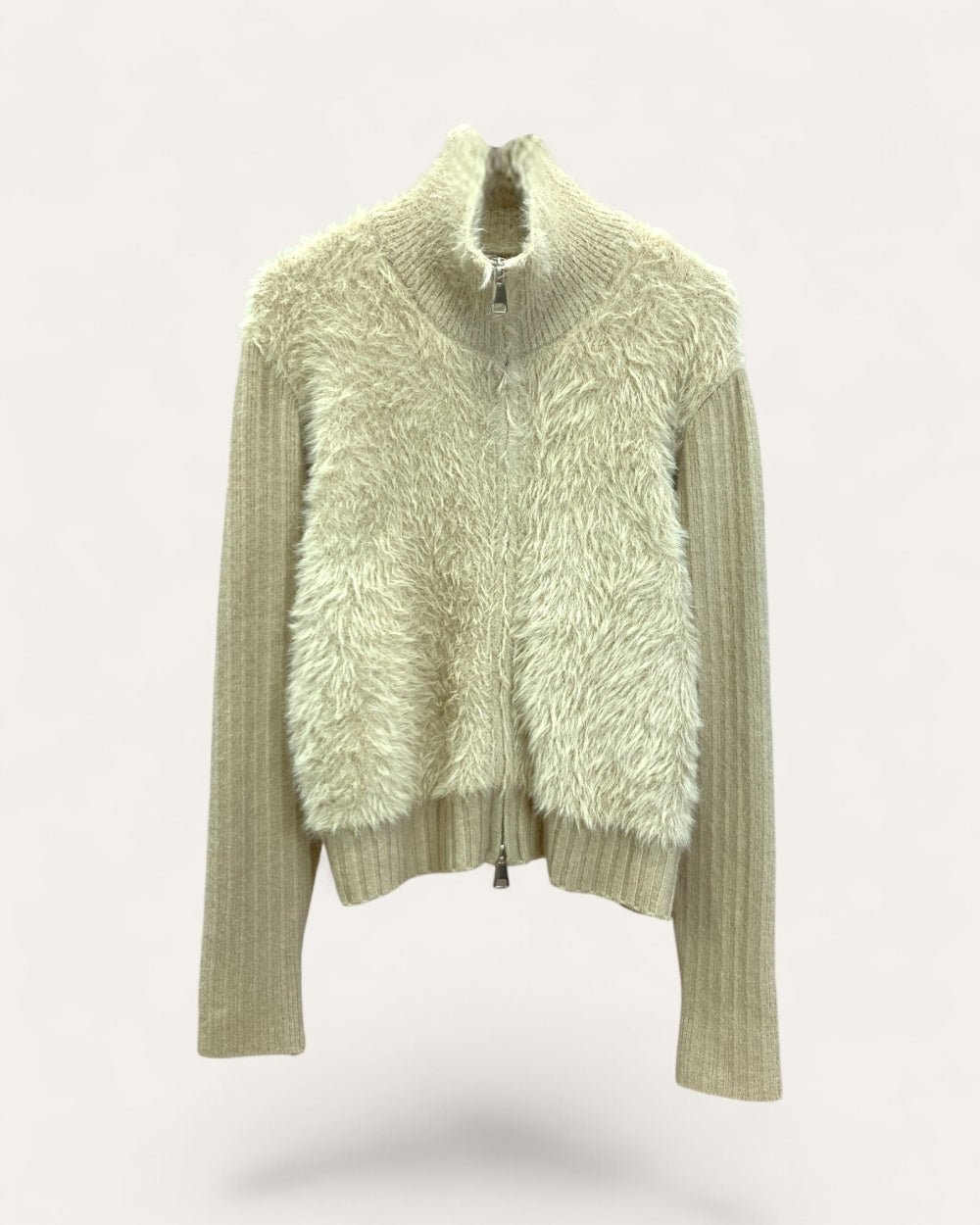Mixed Knit Fur - Front Zipper Cardigan - Zilvina