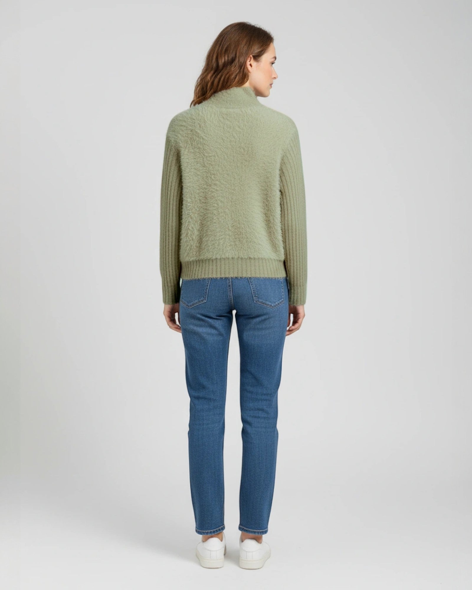 Mixed Knit Fur - Front Zipper Cardigan - Zilvina