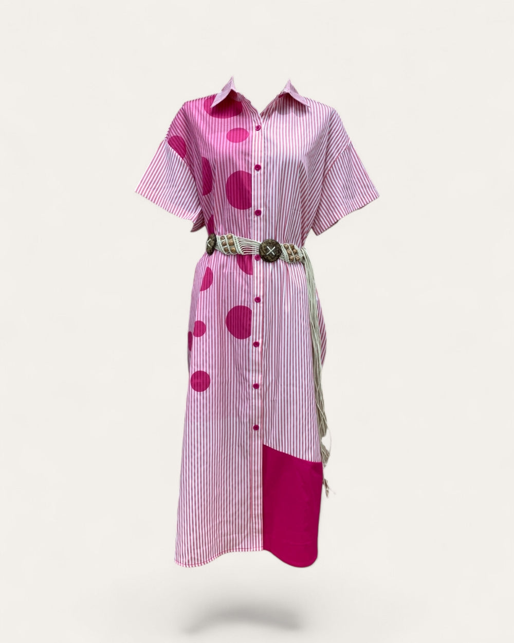 Mixed Print Shirt Midi Dress - Zilvina