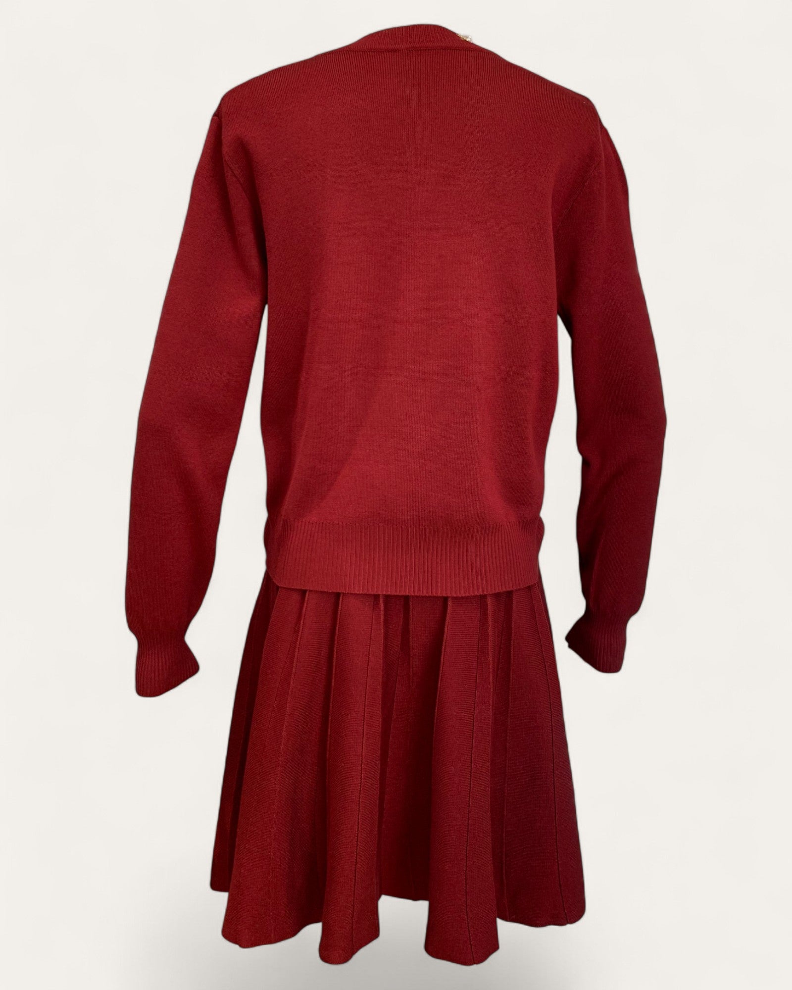 Pleated Knit Top and Skirt Set with Gold Button Detail