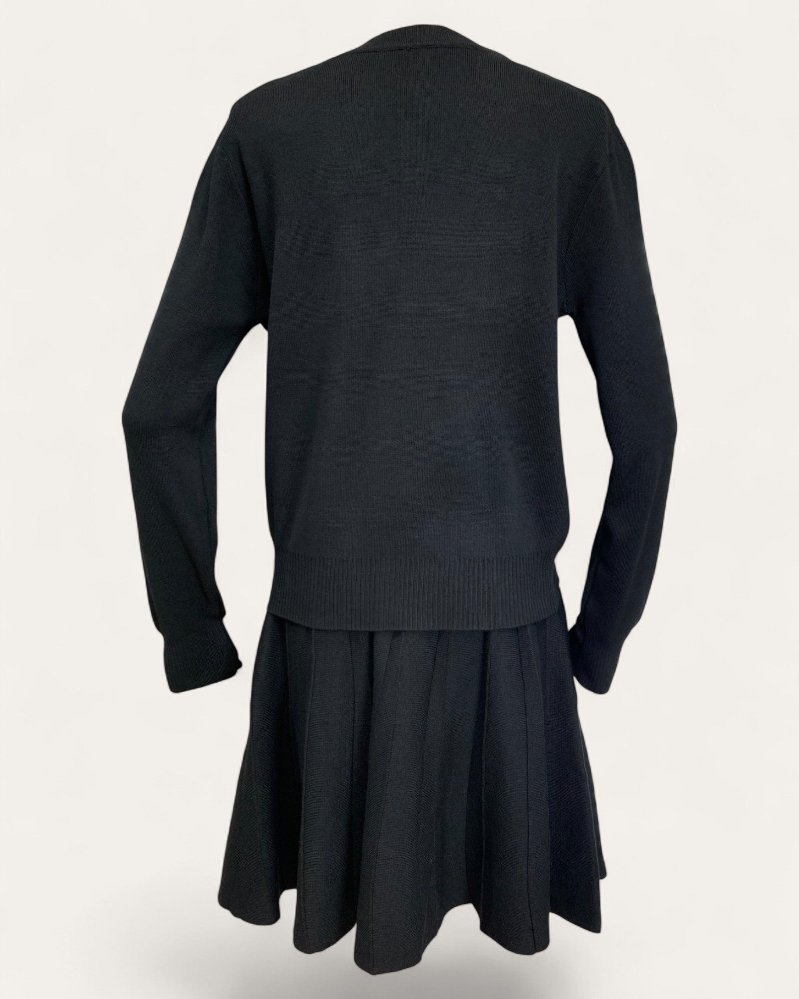 Pleated Knit Top and Skirt Set with Gold Button Detail