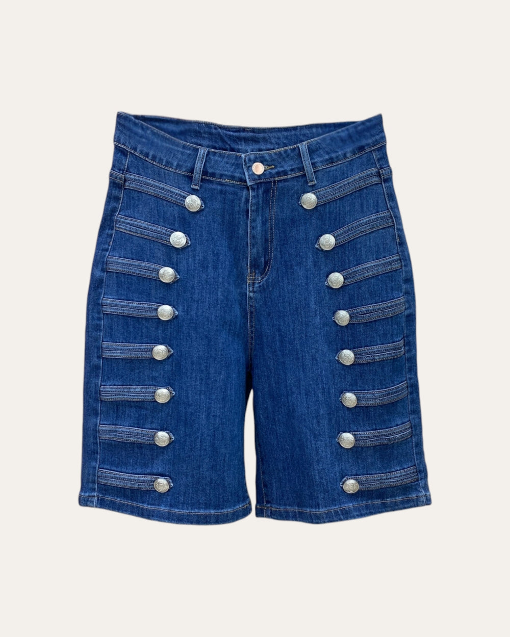 Napolean Military Button Denim Bermuda Shorts - Zilvina
