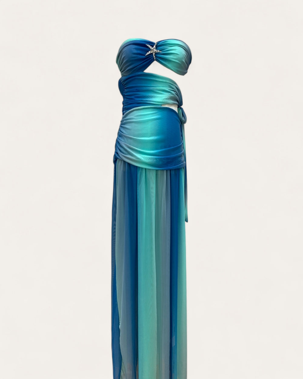 Ombre Mesh Ruched Two - Piece Maxi Dress - Zilvina