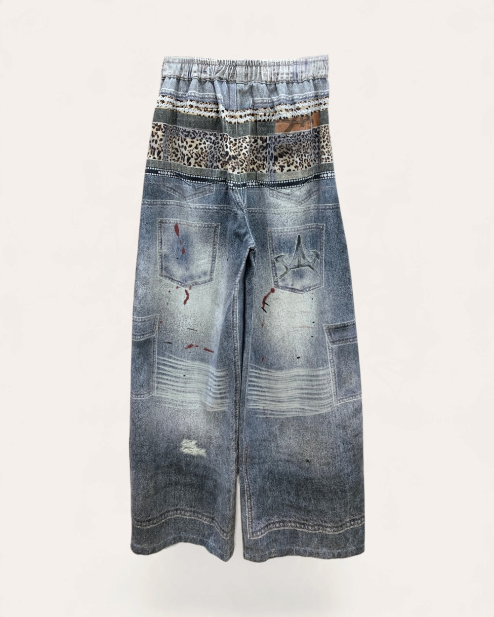 Patchwork Drawstring Wide-Leg Jeans - Zilvina
