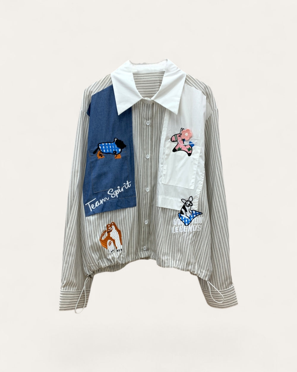 Patchwork Embroidered Striped Shirt - Zilvina