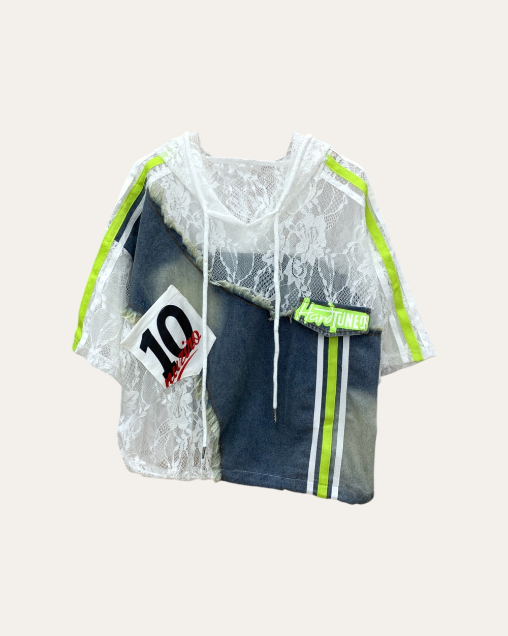 Patchwork Mesh Hooded Top - Zilvina