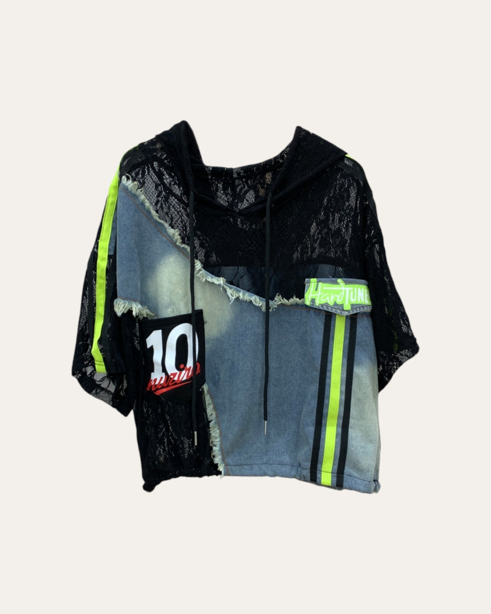 Patchwork Mesh Hooded Top - Zilvina