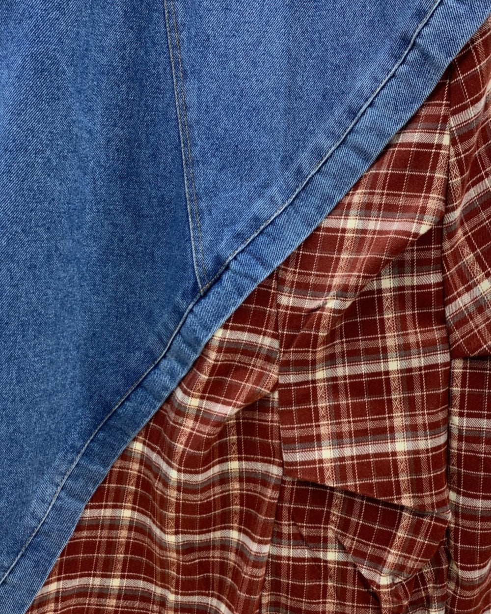 Patchwork Plaid Denim Midi Skirt - Zilvina