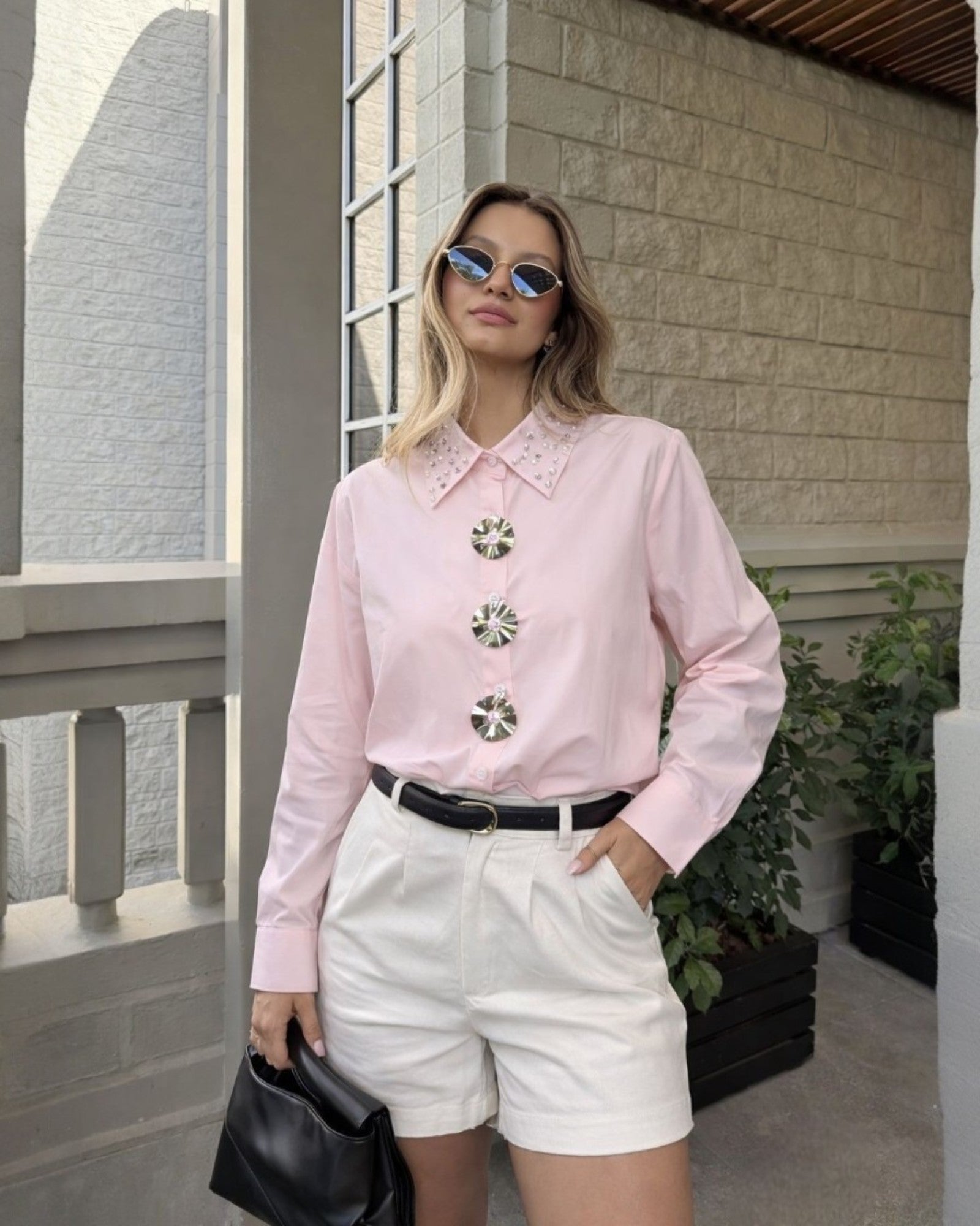 Pearl Collar Statement Button Shirt - Zilvina