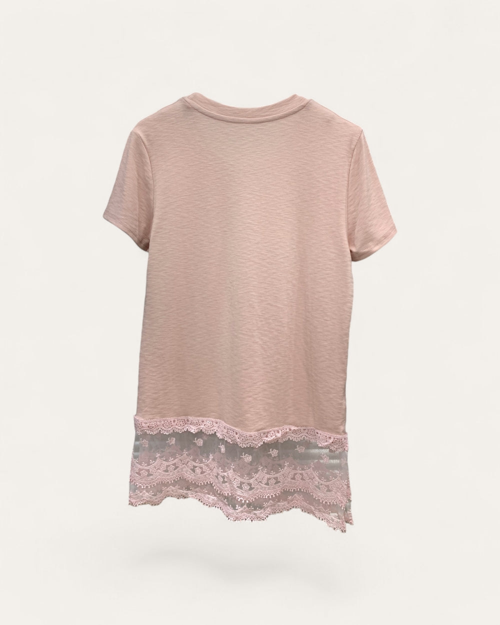 Pearl Detail Lace Hem Tee - Zilvina