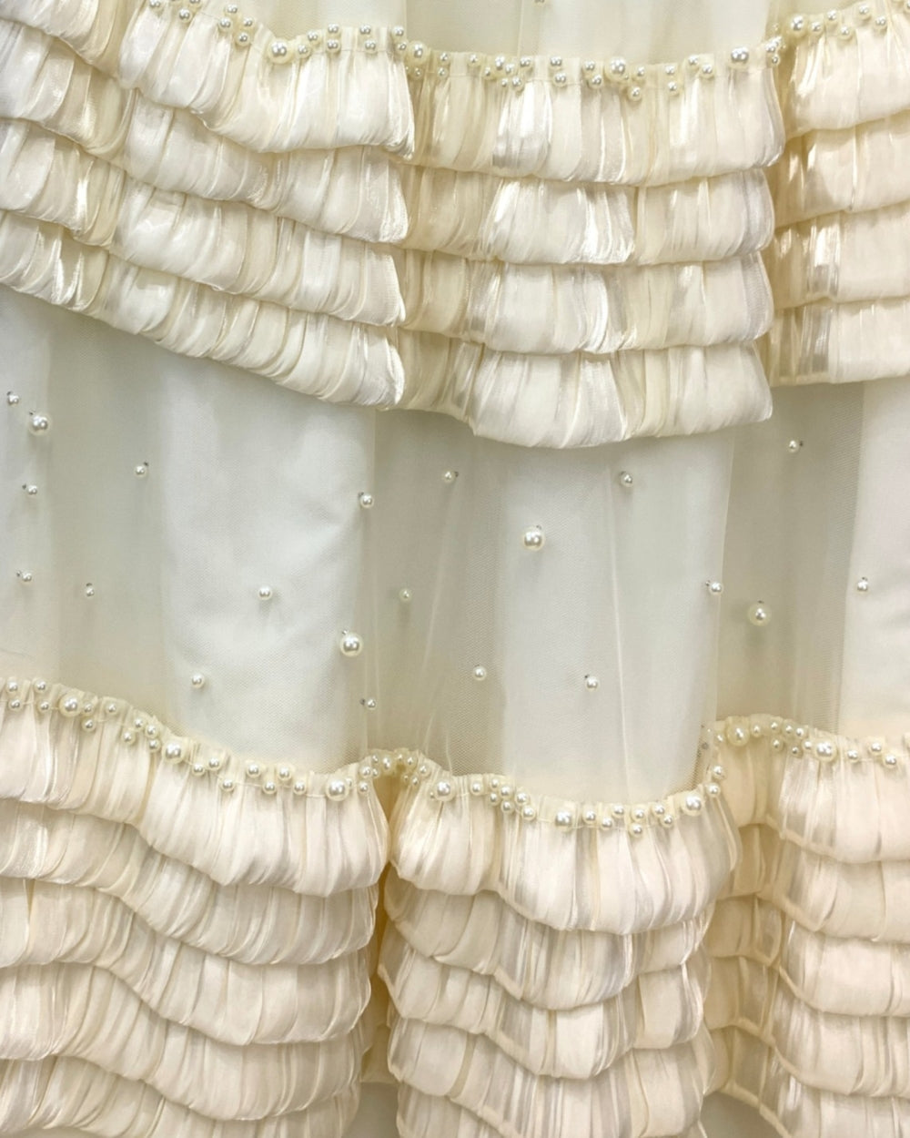 Pearl Embellished Tiered Ruffle Midi Skirt - Zilvina