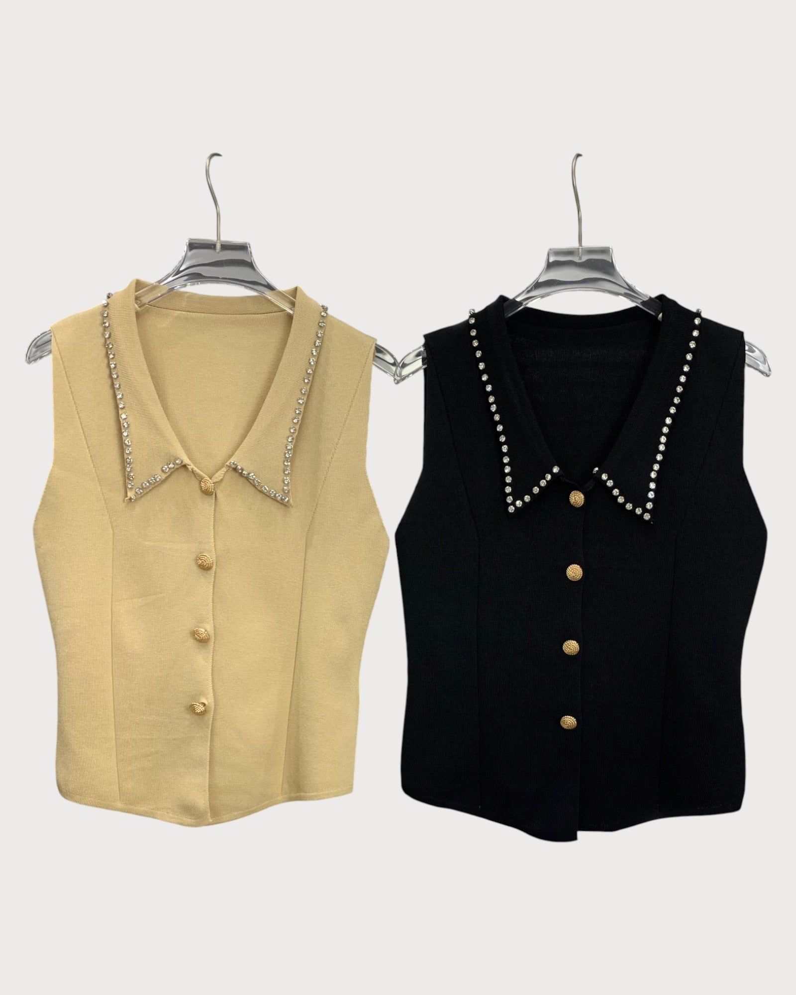 Pearl Trim Collared Knit Vest - Zilvina