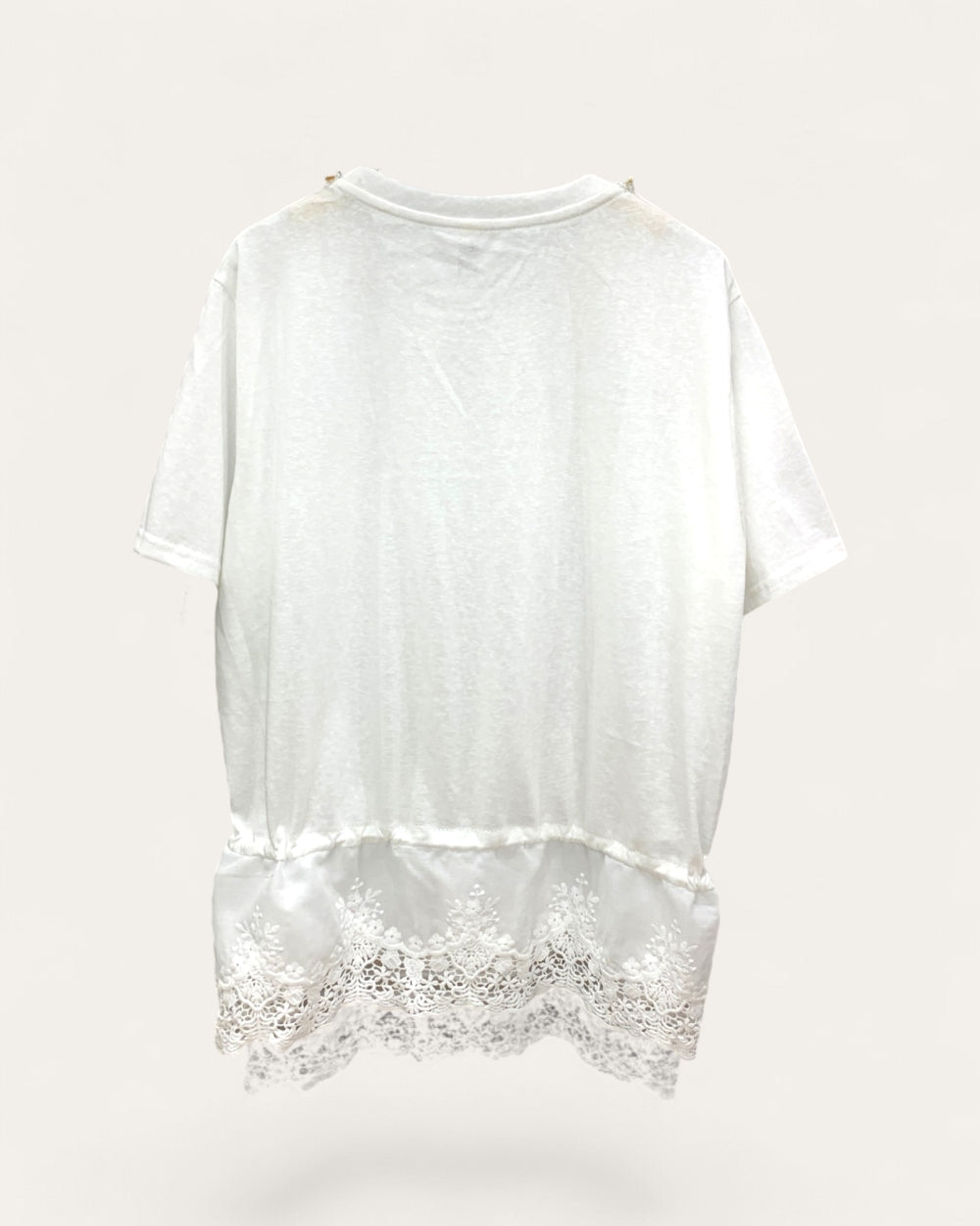 Pearl Trim Lace Hem Tee - Zilvina