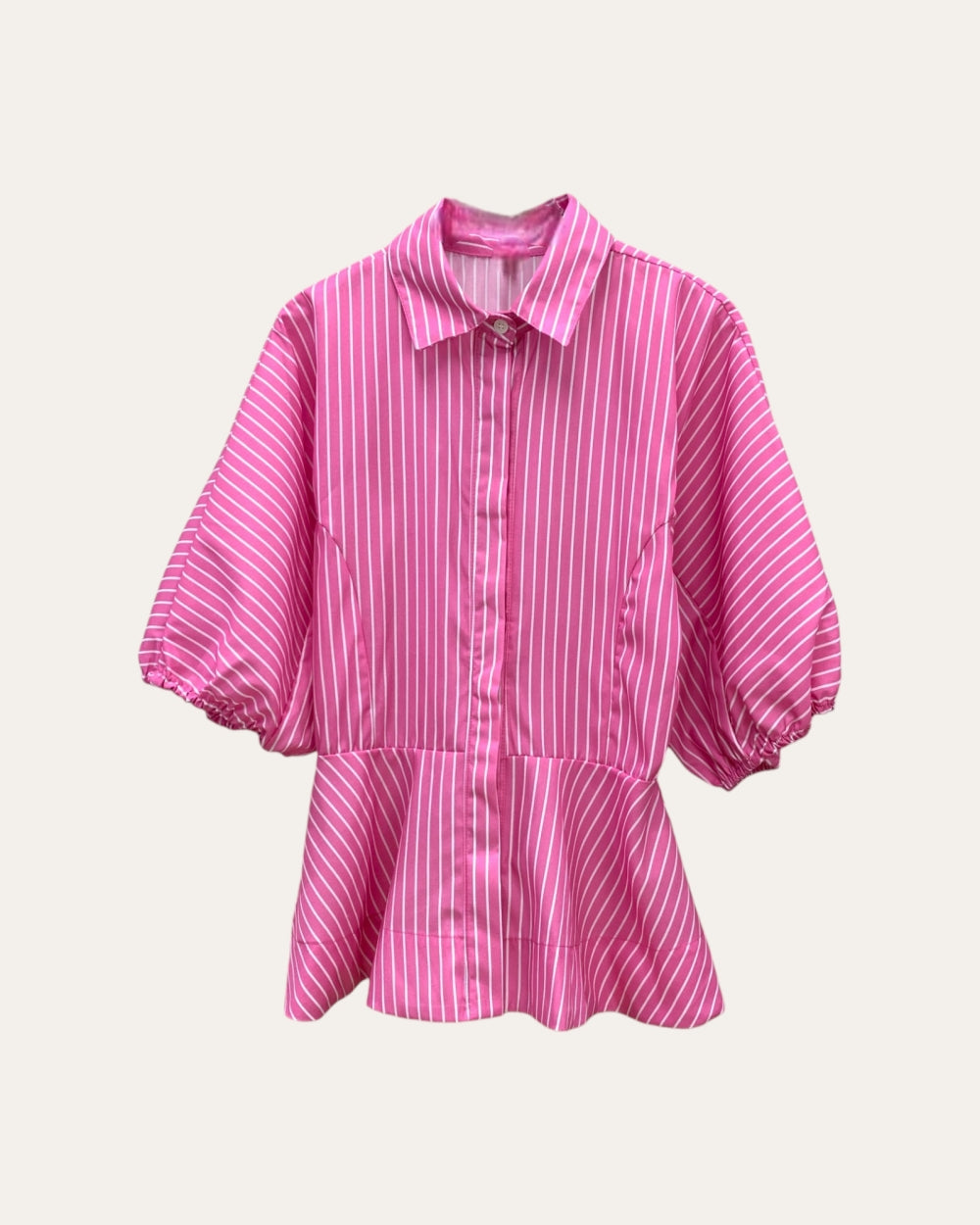Peplum Stripe Puff Sleeve Blouse - Zilvina