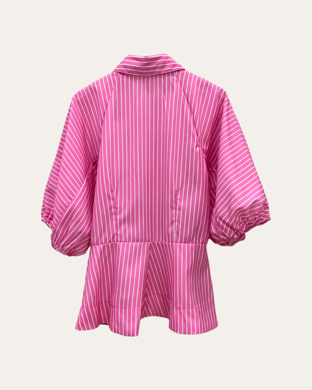 Peplum Stripe Puff Sleeve Blouse - Zilvina