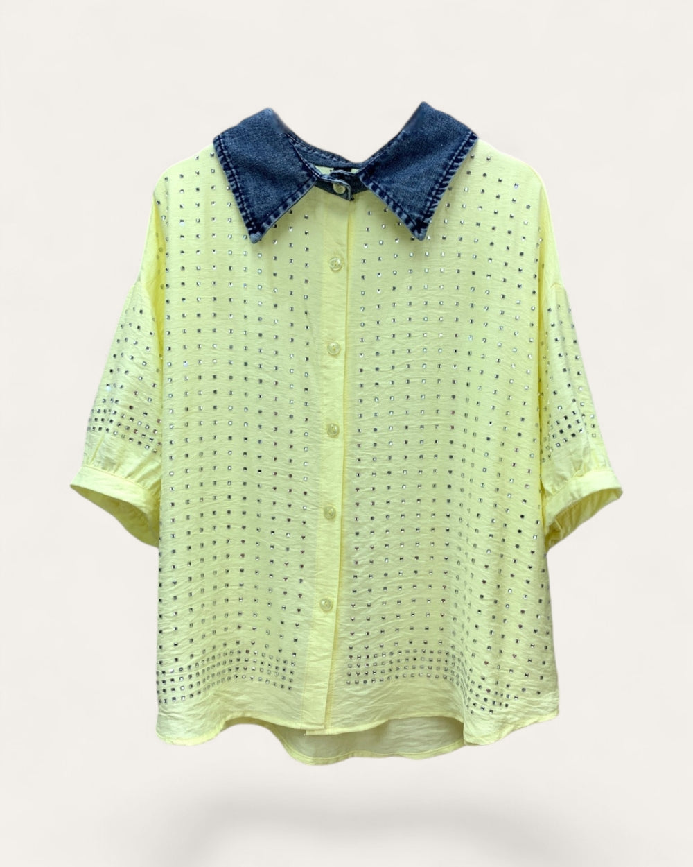 Perforated Knit Denim Collar Cardigan - Zilvina