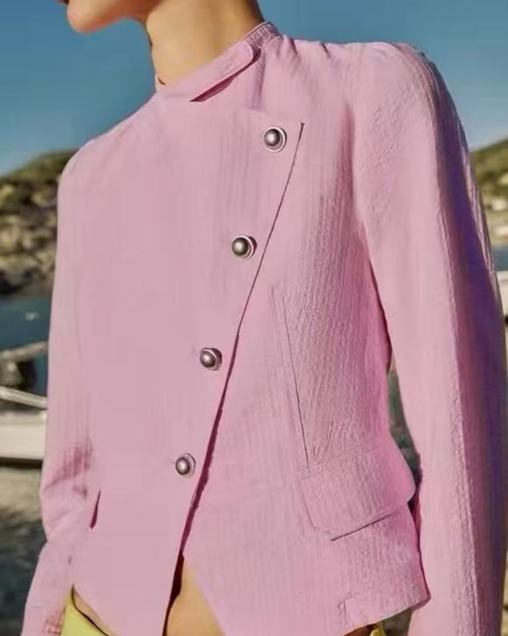 Pink Asymmetrical Textured Jacket - Zilvina