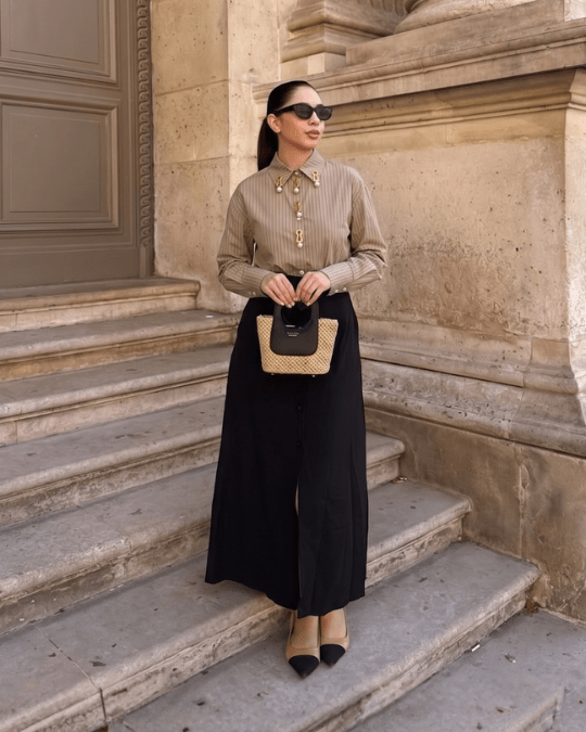 Pinstripe Shirt with Statement Brooch - Zilvina