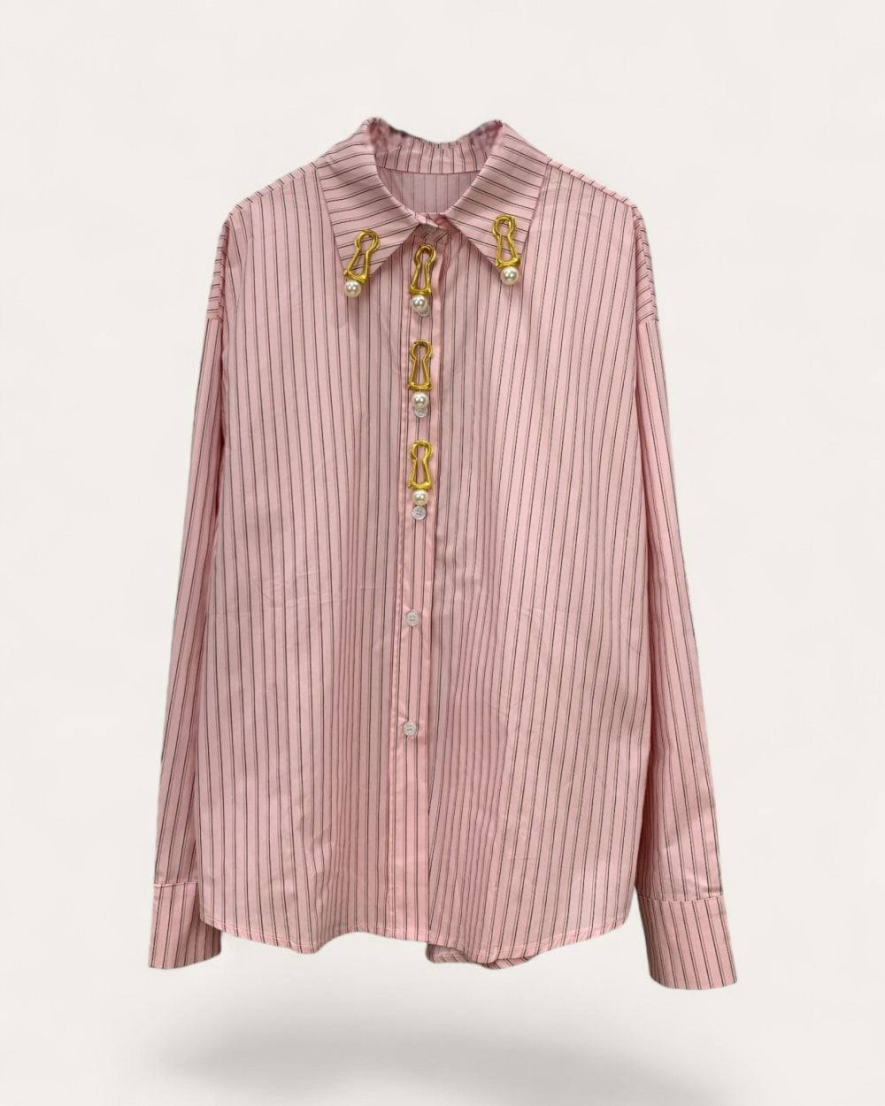Pinstripe Shirt with Statement Brooch - Zilvina