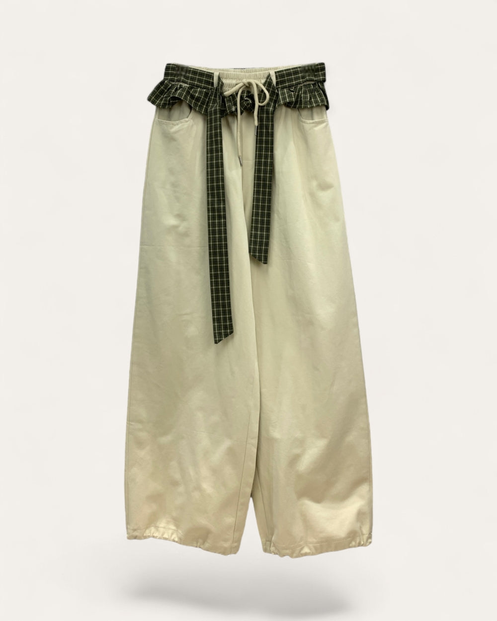 Plaid Belted Barrel - Leg Casual Pants - Zilvina