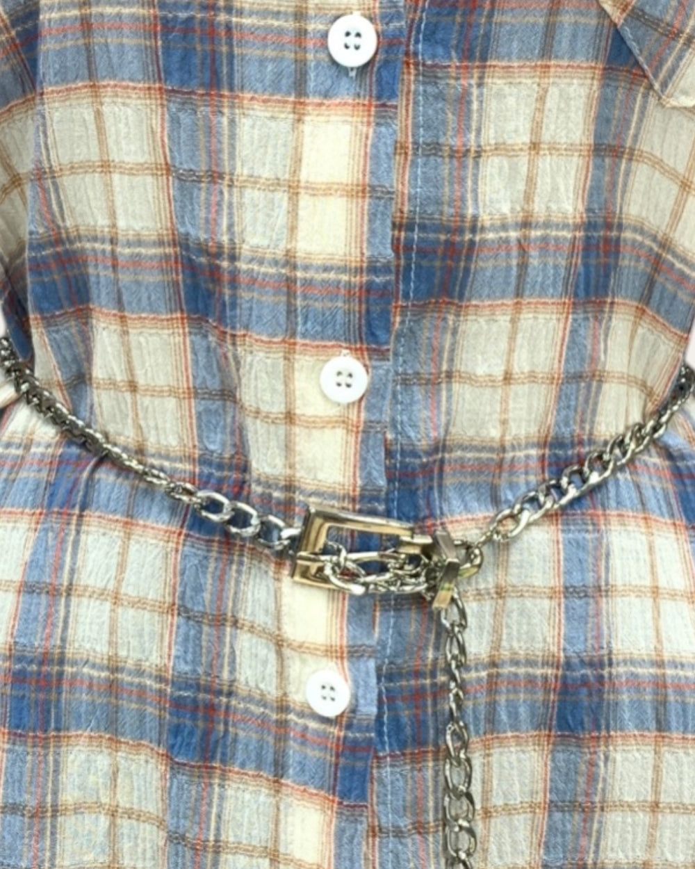 Plaid Lace Hem Belted Shirt Top - Zilvina