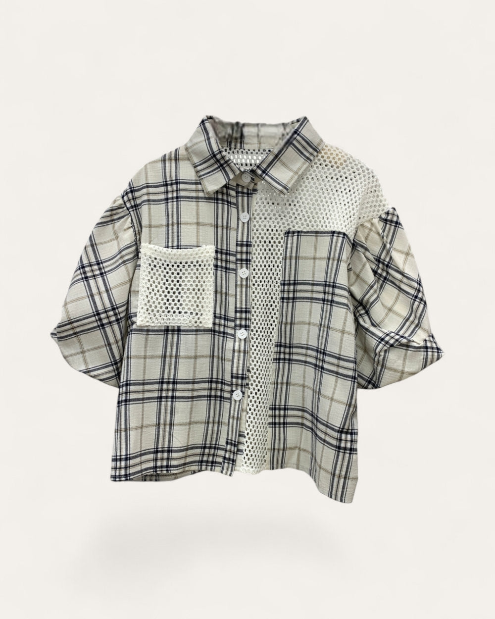 Plaid Patchwork Short Sleeve Shirt - Zilvina