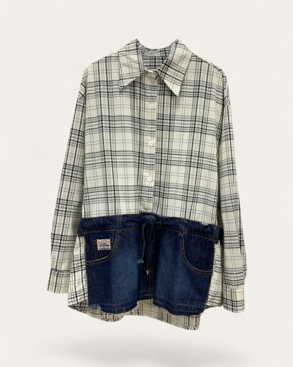 Plaid Shirt with Denim Pocket Panel - Zilvina
