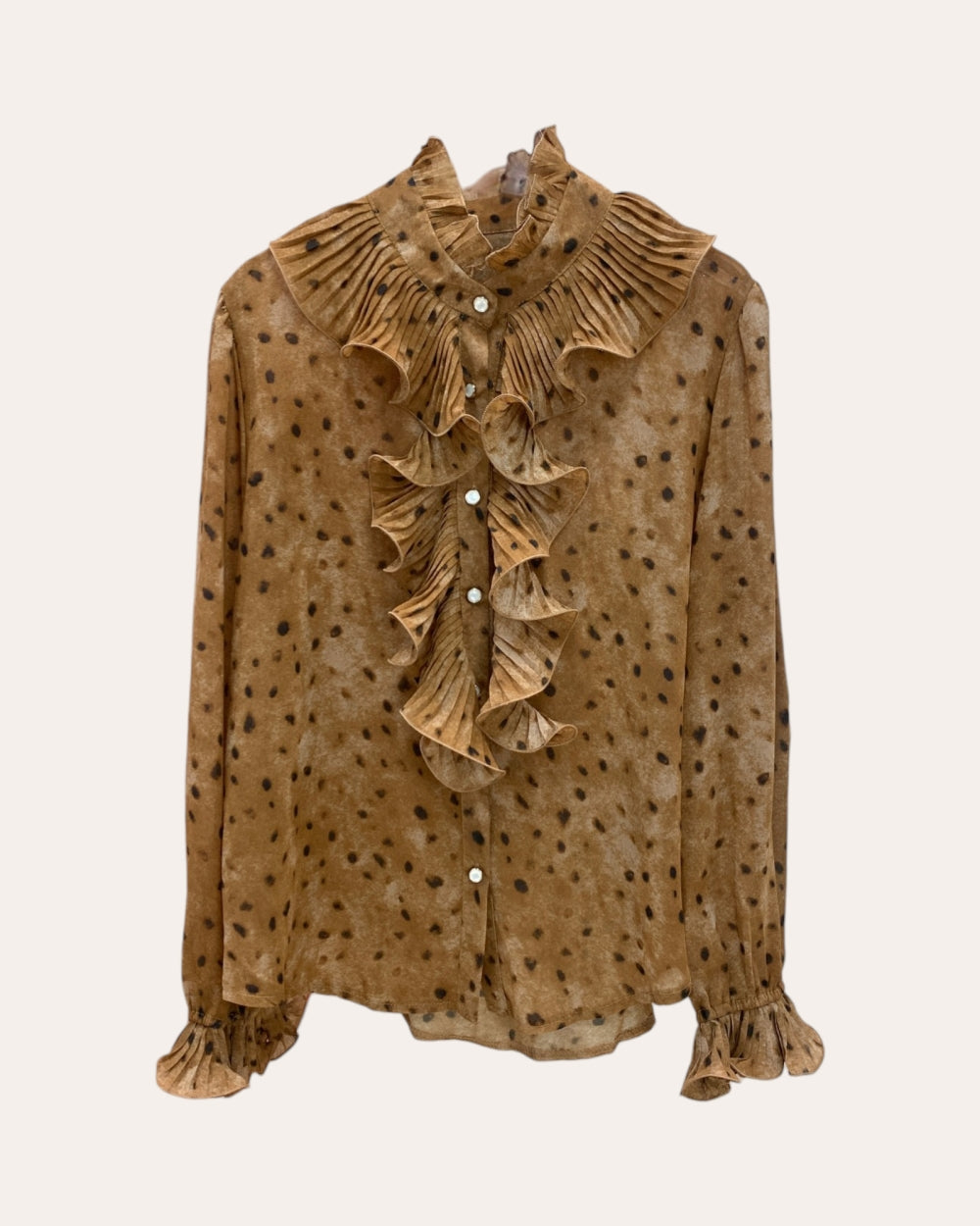 Pleated Ruffle Print Blouse - Zilvina